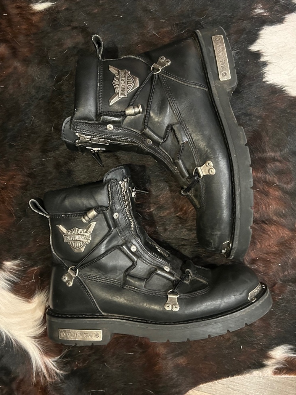 Harley-Davidson Vintage Black Leather Motorcycle Biker Boots Men’s 9.5 Metal Har